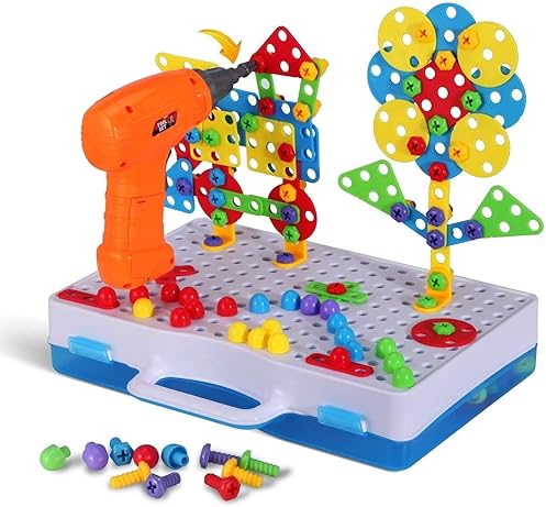 Parhlen 244-Piece Electric Screwdriver DIY Educational Building Blocks Toy for Kids 4-10 Years