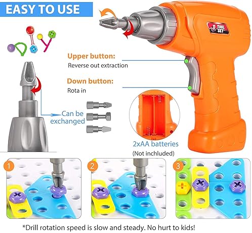 Parhlen 244-Piece Electric Screwdriver DIY Educational Building Blocks Toy for Kids 4-10 Years
