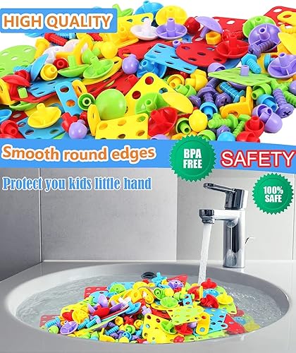 Parhlen 244-Piece Electric Screwdriver DIY Educational Building Blocks Toy for Kids 4-10 Years