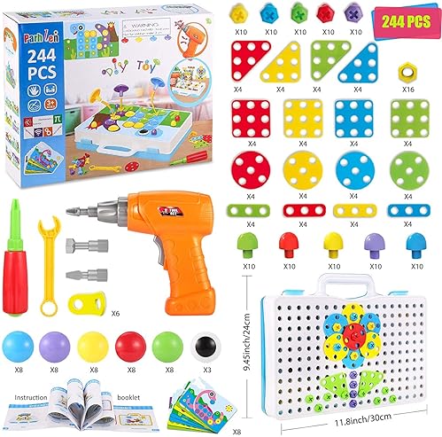 Parhlen 244-Piece Electric Screwdriver DIY Educational Building Blocks Toy for Kids 4-10 Years