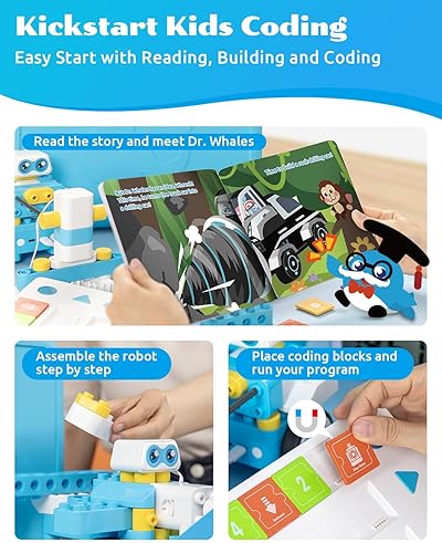WhalesBot C3 Pro 12-in-1 Coding Robot Kit for Kids 4-7, STEM Toy with Remote Control, Smart Panel, Educational Blocks