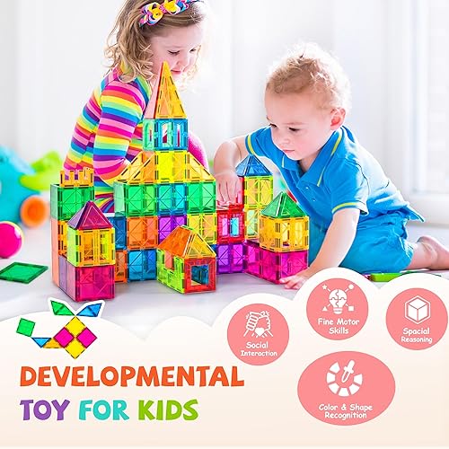 COSSY 120Pcs Magnetic Tiles Building Blocks Set for Kids 3+ with Strong Magnets