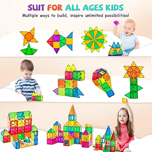 COSSY 120Pcs Magnetic Tiles Building Blocks Set for Kids 3+ with Strong Magnets