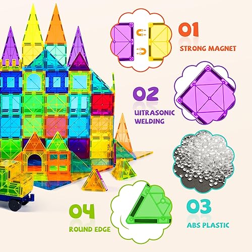 COSSY 120Pcs Magnetic Tiles Building Blocks Set for Kids 3+ with Strong Magnets
