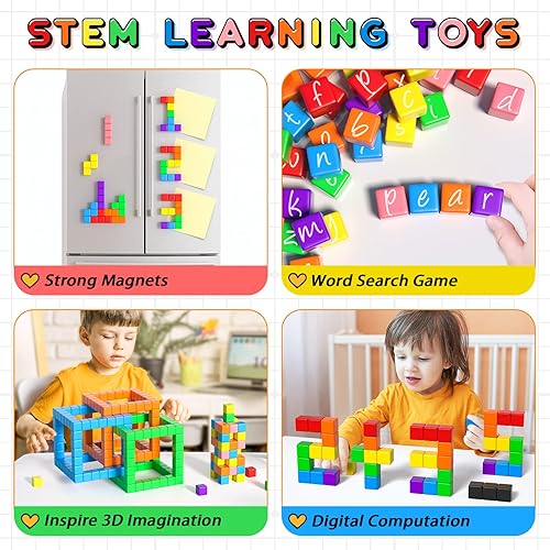 Apluses 54 PCS Magnetic Blocks, Magnetic Building Blocks for Toddlers 3+, Montessori Toys, Magnet Cubes, Pre