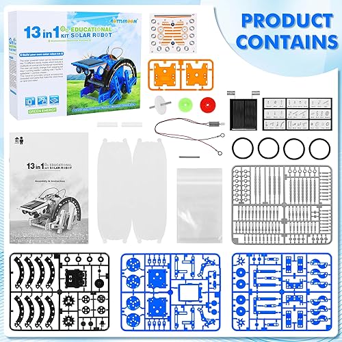Bottleboom STEM 13-in-1 Solar Power Robotics Toy Kit for Boys 8-12 Years - Educational Science Building Set for Kids
