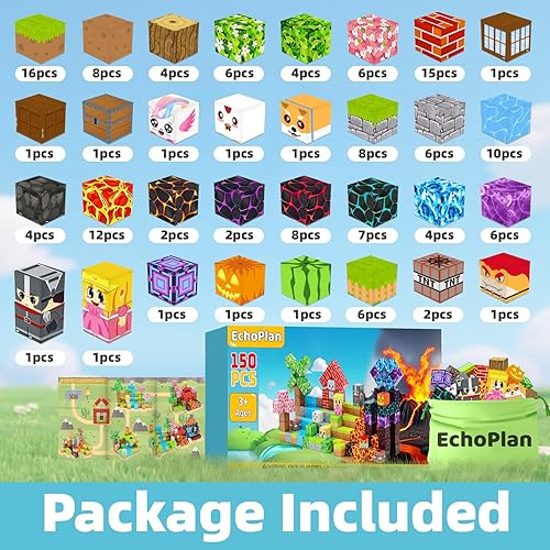 EchoPlan 150-Piece Magnetic Building Blocks Set for Kids, STEM Toy for Ages 3-10, Sensory Stacking Gift