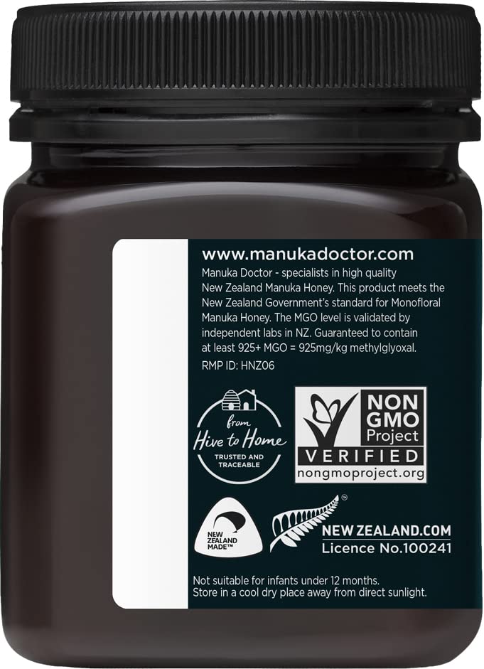 Manuka Doctor MGO 925+ Monofloral Manuka Honey, 100% Pure NZ, Certified, Raw, Non-GMO (8.75 oz)