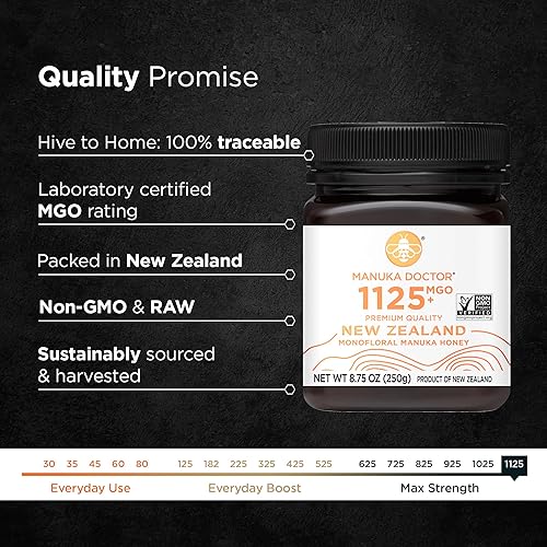 Manuka Doctor Certified MGO 1125+ Manuka Honey - Pure New Zealand RAW Honey (8.75 oz)