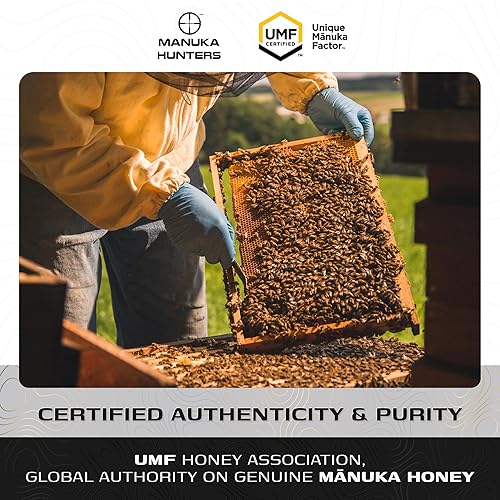NZ Honey UMF 24+ Manuka Hunters New Zealand Manuka Honey - Pure Natural Sweetener - Gluten & Dairy Free - Ideal for Tea, Coffee, Smoothies - 8.8oz Jar
