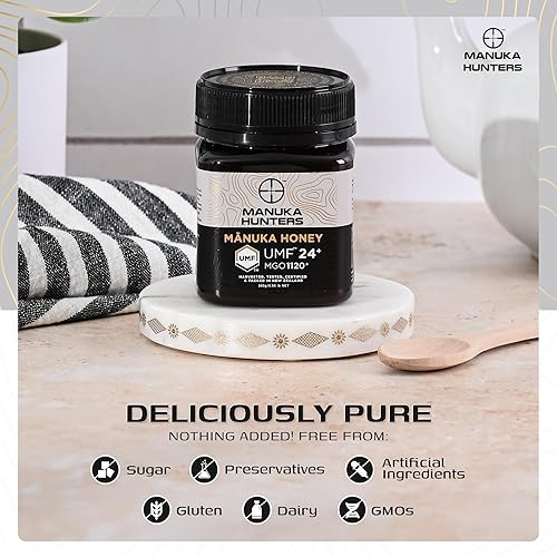 Nz Honey UMF 24+ Manuka Honey - Pure New Zealand Sweetener - Gluten, Dairy Free - Ideal for Tea, Coffee, Smoothies - 8.8oz Jar