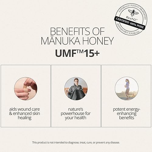 BeeNz Certified UMF 15+ BeeNZ Raw Manuka Honey from New Zealand - 8.8 oz