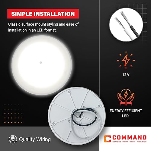 COMMAND ELECTRONICS USA-MADE 12V LED RV CEILING LIGHT 5-PACK, LOW PROFILE SURFACE MOUNT, 4.5" DIAMETER