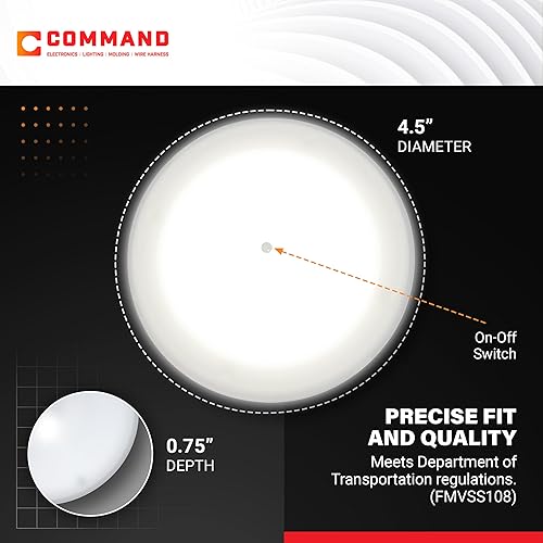 COMMAND ELECTRONICS USA-MADE 12V LED RV CEILING LIGHT 5-PACK, LOW PROFILE SURFACE MOUNT, 4.5" DIAMETER