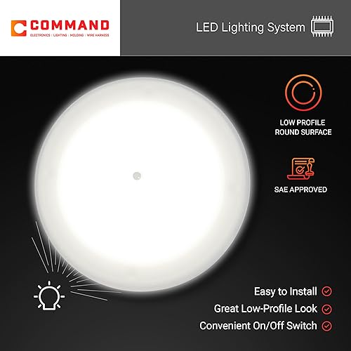 COMMAND ELECTRONICS USA-MADE 12V LED RV CEILING LIGHT 5-PACK, LOW PROFILE SURFACE MOUNT, 4.5" DIAMETER