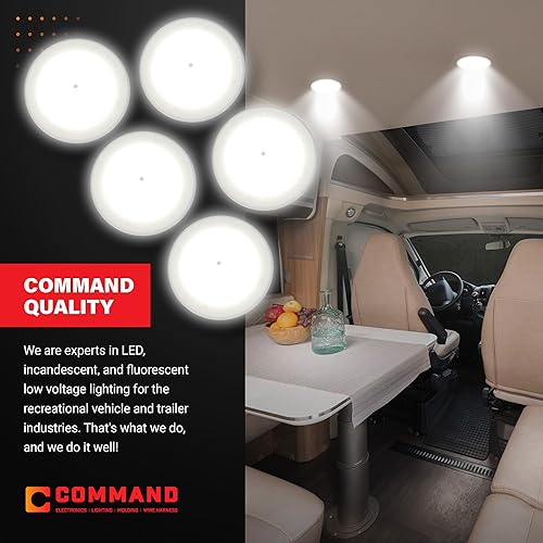 COMMAND ELECTRONICS USA-MADE 12V LED RV CEILING LIGHT 5-PACK, LOW PROFILE SURFACE MOUNT, 4.5" DIAMETER