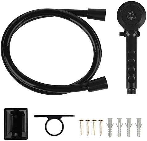 OYMOV RV Outdoor Shower Faucet w/ Hose & Head - Non-Metallic Handheld Valve Diverter for RVs, Trailers, Campers - Black