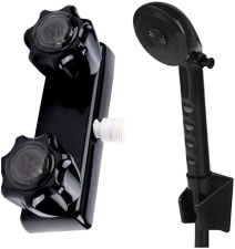OYMOV RV Outdoor Shower Faucet w/ Hose & Head - Non-Metallic Handheld Valve Diverter for RVs, Trailers, Campers - Black