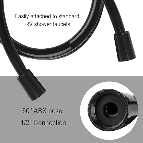 OYMOV RV Outdoor Shower Faucet w/ Hose & Head - Non-Metallic Handheld Valve Diverter for RVs, Trailers, Campers - Black