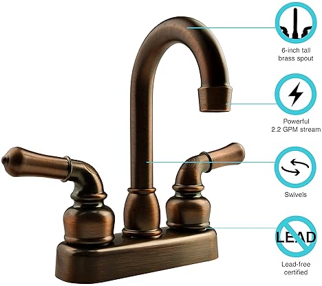 Dura Faucet DF-PB150C-ORB RV Swivel Bar Faucet with Classical Levers, 6 inch Spout (Oil-Rubbed Bronz
