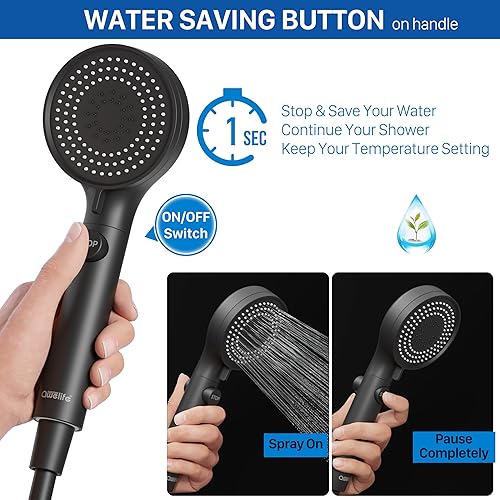 Awelife High Pressure RV Shower Head with Handheld On/Off Switch - Matte Black