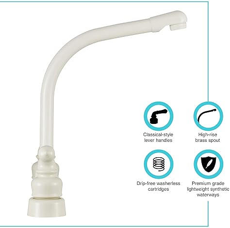 Dura Faucet Hi-Rise RV Kitchen Sink Faucet with Classical Levers - Bisque Parchment