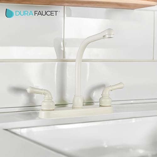 Dura Faucet Hi-Rise RV Kitchen Sink Faucet with Classical Levers - Bisque Parchment