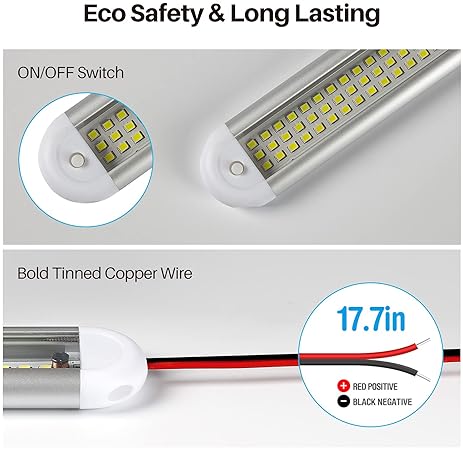 CT CAPETRONIX 12V LED Interior Light Bar, 120 LEDs, 1500LM, 8W, ON/Off Switch - 4 Pack