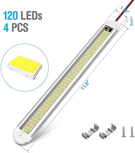 CT CAPETRONIX 12V LED Interior Light Bar, 120 LEDs, 1500LM, 8W, ON/Off Switch - 4 Pack