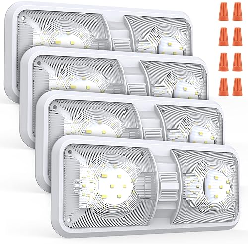 Aaleds 12V RV Interior LED Lights 1000LM, 8W Camper Fixtures, Dome Light with Switch - Natural White (4 Pack)