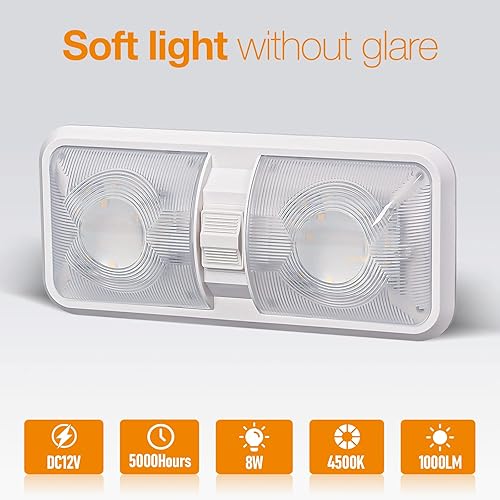 Aaleds 12V RV Interior LED Lights 1000LM, 8W Camper Fixtures, Dome Light with Switch - Natural White (4 Pack)