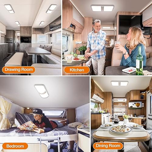 Aaleds 12V RV Interior LED Lights 1000LM, 8W Camper Fixtures, Dome Light with Switch - Natural White (4 Pack)