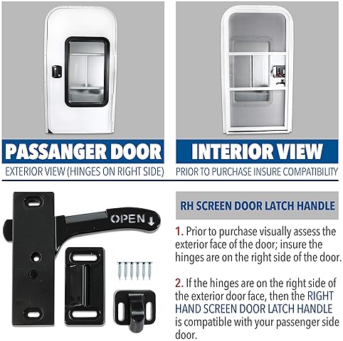 Leisure Coachworks RV Screen Door Latch Kit - Right Handle, Camper Motorhome Travel Trailer
