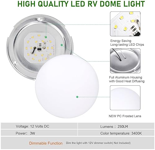 Risestar lighting RV LED Interior Ceiling Lights, Ultra Slim, Energy-Efficient, 3.25 inch, DC12V, 3400K (Pack of 6)