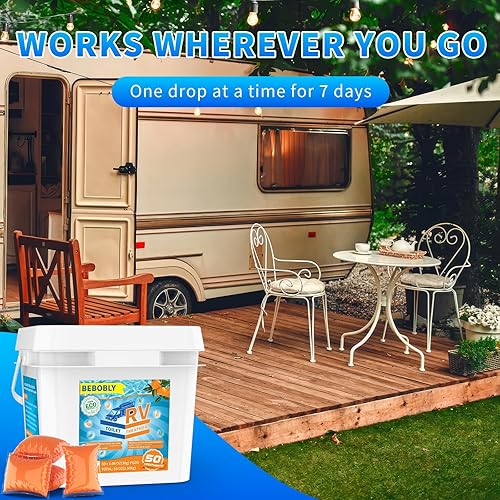 BEBOBLY Extra Strength RV Toilet Treatment Drop Ins, Septic Tank Cleaner & Odor Control - Orange Flavor, 50 Pack