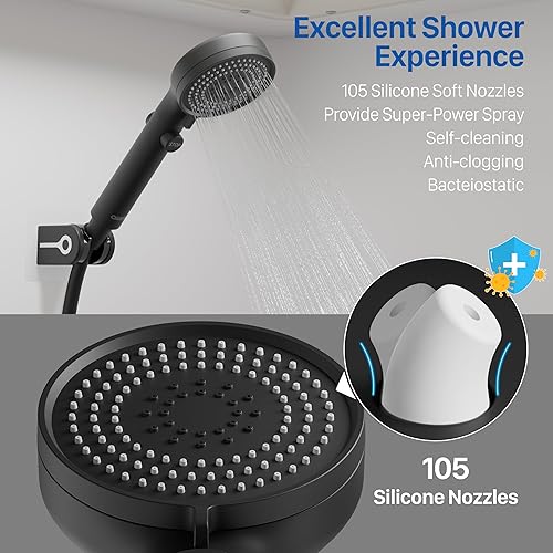 Awelife High Pressure RV Shower Head with Hose & Handheld On/Off Switch, Matte Black