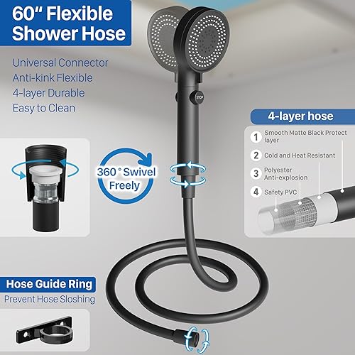 Awelife High Pressure RV Shower Head with Hose & Handheld On/Off Switch, Matte Black