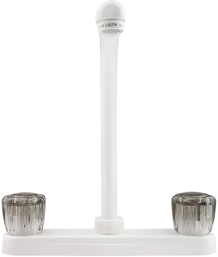 Dura Faucet Hi-Rise RV Kitchen Sink Faucet with Smoked Acrylic Knobs, White - Dura Faucet DF-PK210S-WT