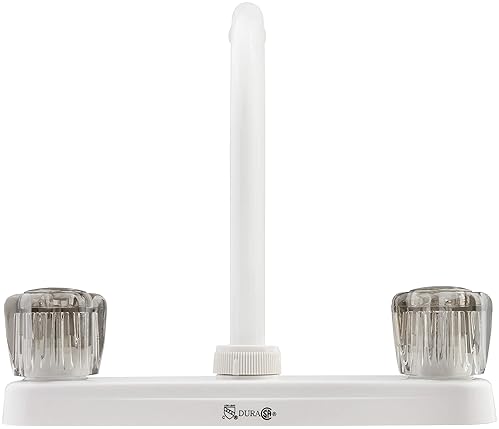Dura Faucet Hi-Rise RV Kitchen Sink Faucet with Smoked Acrylic Knobs, White - Dura Faucet DF-PK210S-WT