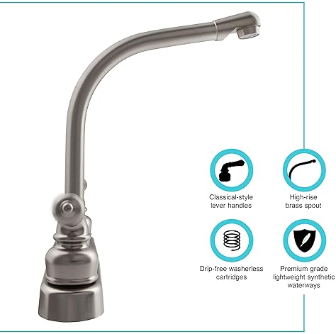 Dura Faucet Hi-Rise RV Kitchen Sink Faucet with Classical Levers in Brushed Satin Nickel