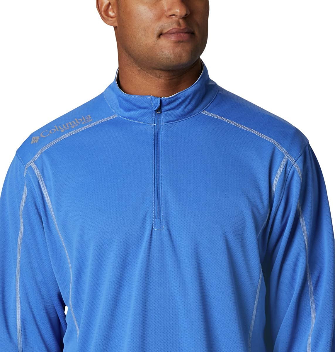 Columbia Men's PFG Low Drag 1/4 Zip Pullover, Moisture-Wicking, Sun Protection, Vivid Blue, Size Medium