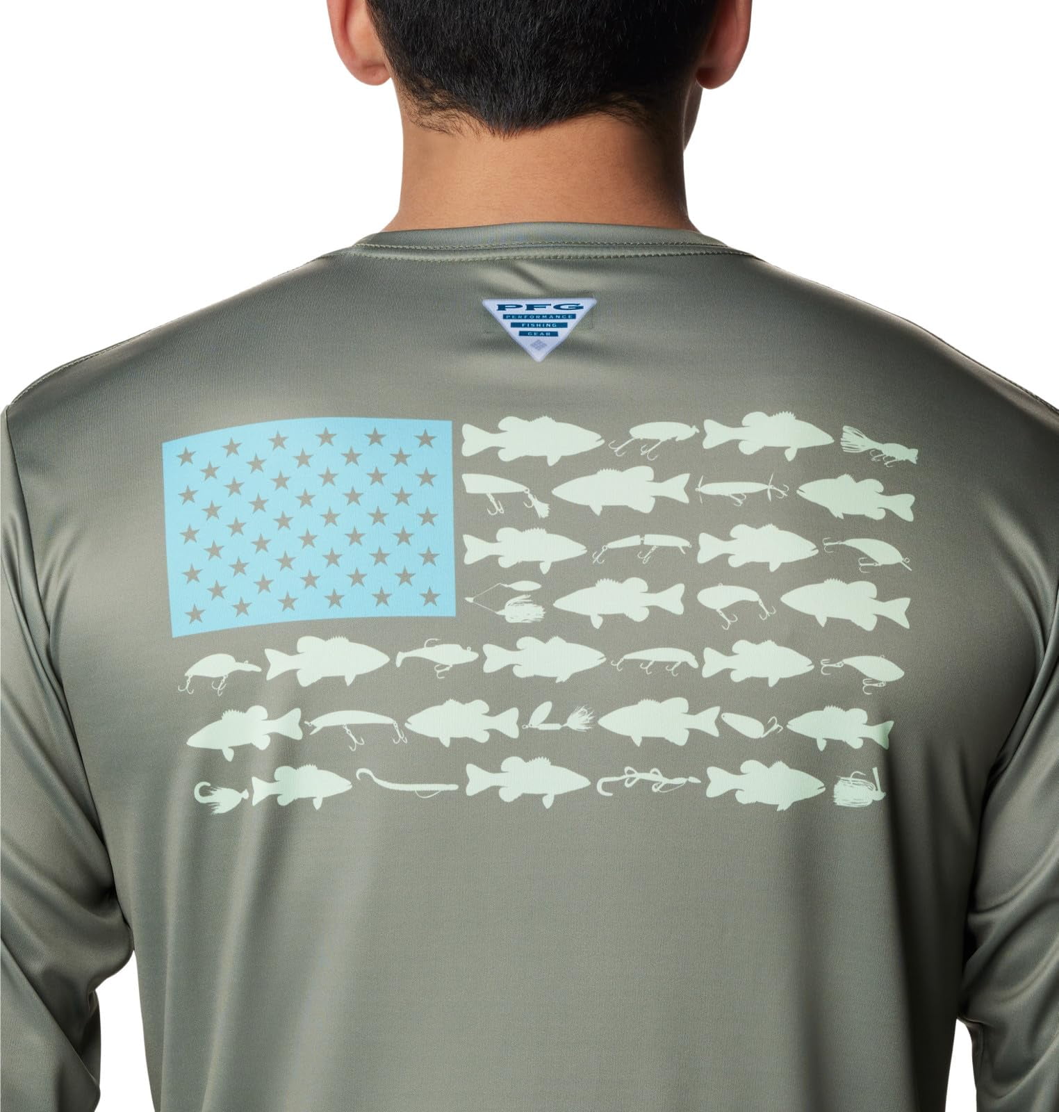 Columbia Men's Terminal Tackle PFG Fish Flag Long Sleeve Shirt - Cypress/Opal Blue - Small
