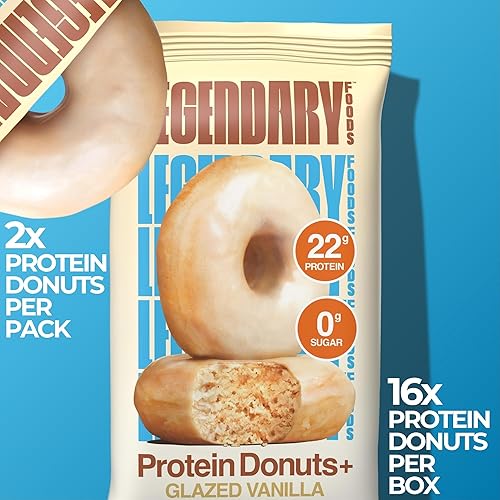 Legendary Foods Glazed Vanilla Protein Donuts - 8 Pack, High Protein, Zero Sugar, Gluten Free, Low Carb, Keto-Friendly Snack