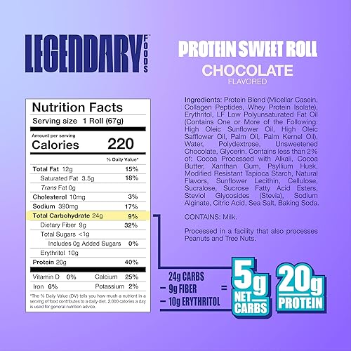 Legendary Foods 20g Protein Wildberry Sweet Roll Bars - Low Carb Meal Replacement Snack, Gluten Free, Keto & Diabetic Friendly - 8 Pack (Chocolate)