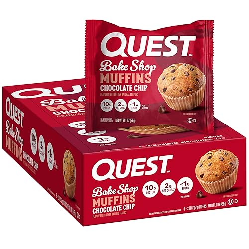 Quest Bake Shop Chocolate Chip Muffins: 10g Protein, 2g Net Carbs, Low Sugar - 8 Pack