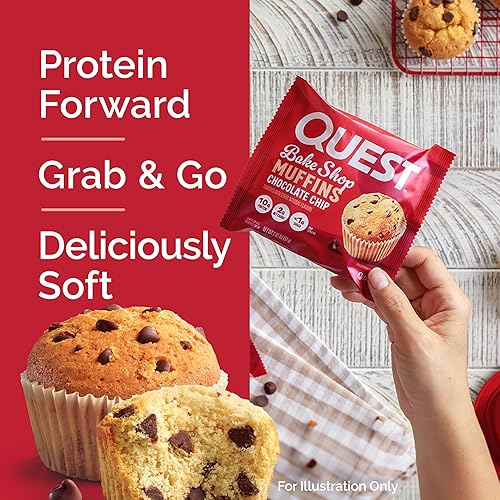 Quest Bake Shop Chocolate Chip Muffins: 10g Protein, 2g Net Carbs, Low Sugar - 8 Pack