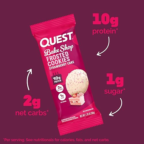 Quest Nutrition Frosted Cookies Twin Pack - Strawberry Cake Flavor, Low Sugar, High Protein, Gluten-Free - 16 Cookies"