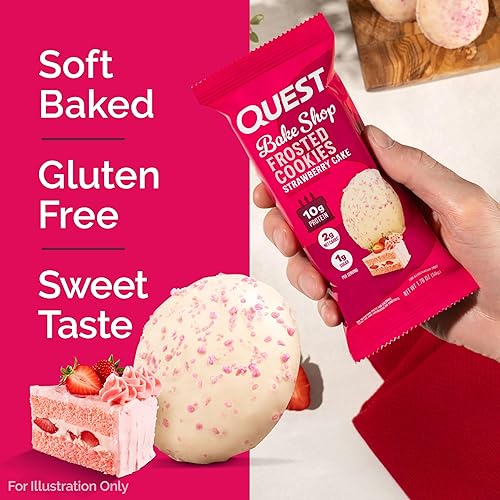 Quest Nutrition Frosted Cookies Twin Pack - Strawberry Cake Flavor, Low Sugar, High Protein, Gluten-Free - 16 Cookies"