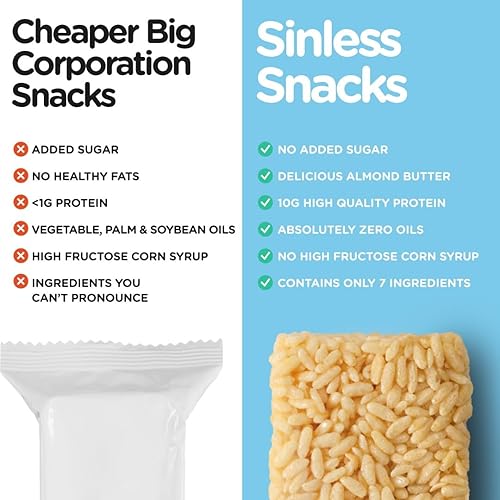Sinless Snacks Marsh Mallow Krisp - Keto-Friendly Gluten-Free Bars - Soft & Chewy Low Sugar - 8 Pack