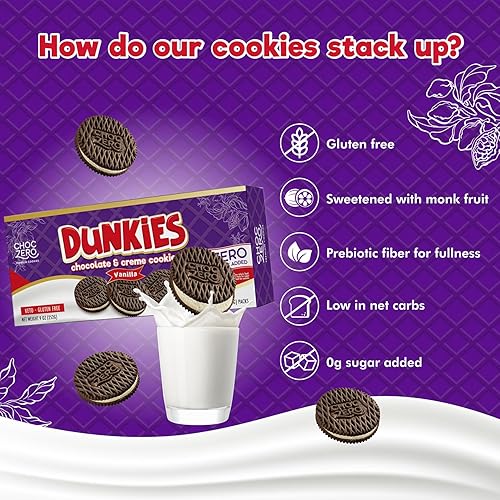 ChocZero Keto Chocolate Sandwich Cookies - Low Sugar, Gluten-Free Dunkies (1 Box, 9oz)